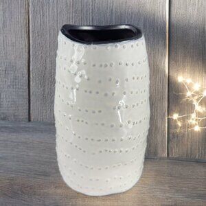 Nate Berkus Ceramic White Hobnail Textured Pottery Vase Vessel With Black Inside